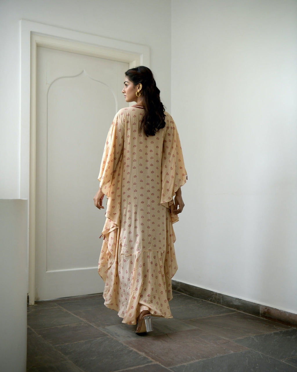 Brown Silk Printed Kaftan by Taro with Brown, Evening Wear, fall, Gulzar by Taro, July Sale, July Sale 2023, Kaftans, Maxi Dresses, Modal SIlk, Natural, Prints, Regular Fit, Womenswear at Kamakhyaa for sustainable fashion