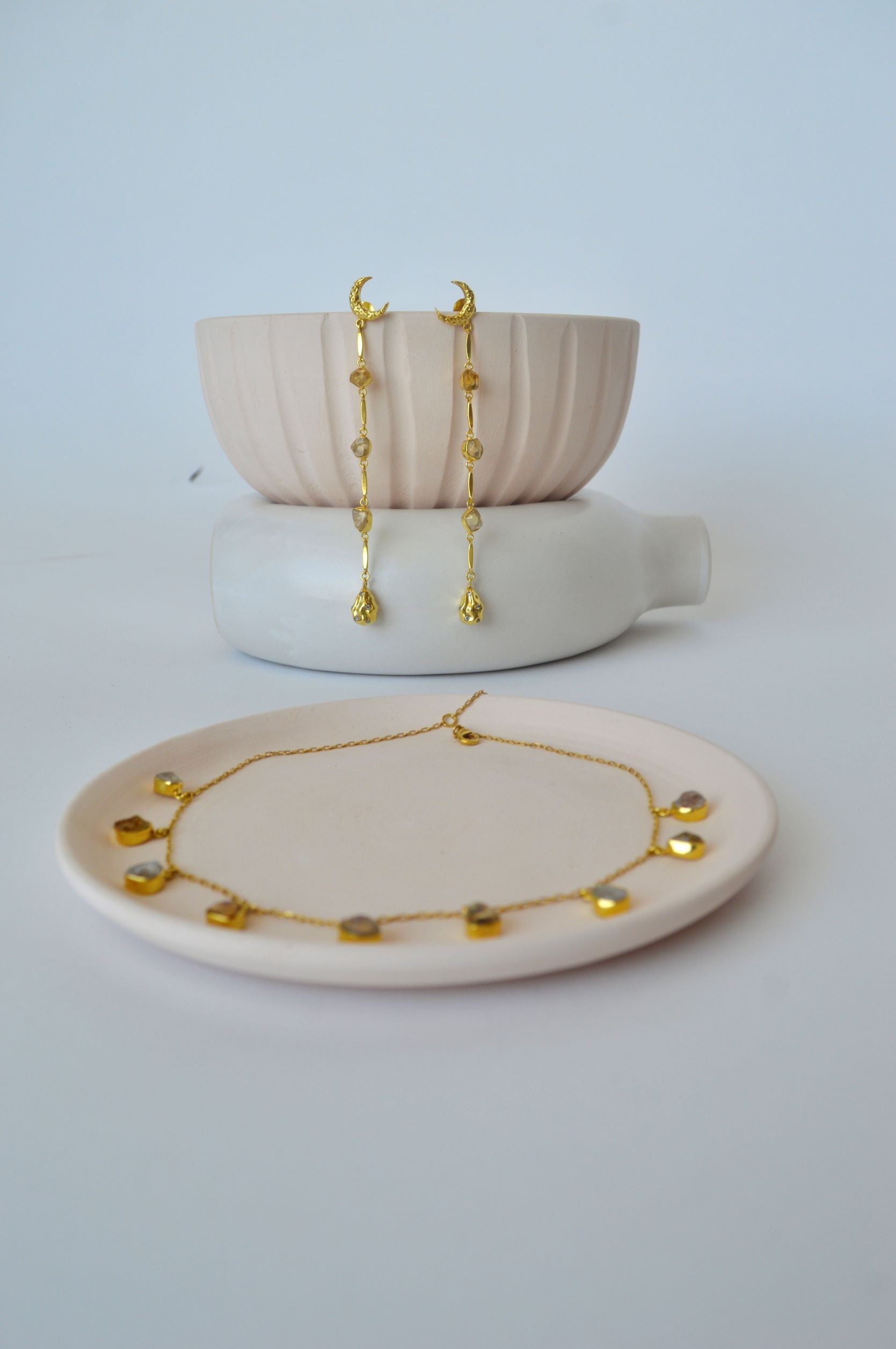 Gold Brass Moonlit Earrings by The Loom Art with Brass, Cosmic Dream by The Loom Art, Danglers, Fashion Jewellery, Free Size, Gold, Gold Plated, jewelry, Long Earrings, Natural at Kamakhyaa for sustainable fashion