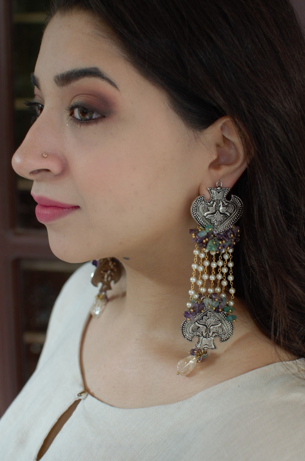 Multicolor Long Earring Sitaara by House Of Heer with Alloy Metal, Festive Jewellery, Festive Wear, Free Size, jewelry, July Sale, July Sale 2023, Long Earrings, Multicolor, Natural, Pearl, Solids at Kamakhyaa for sustainable fashion