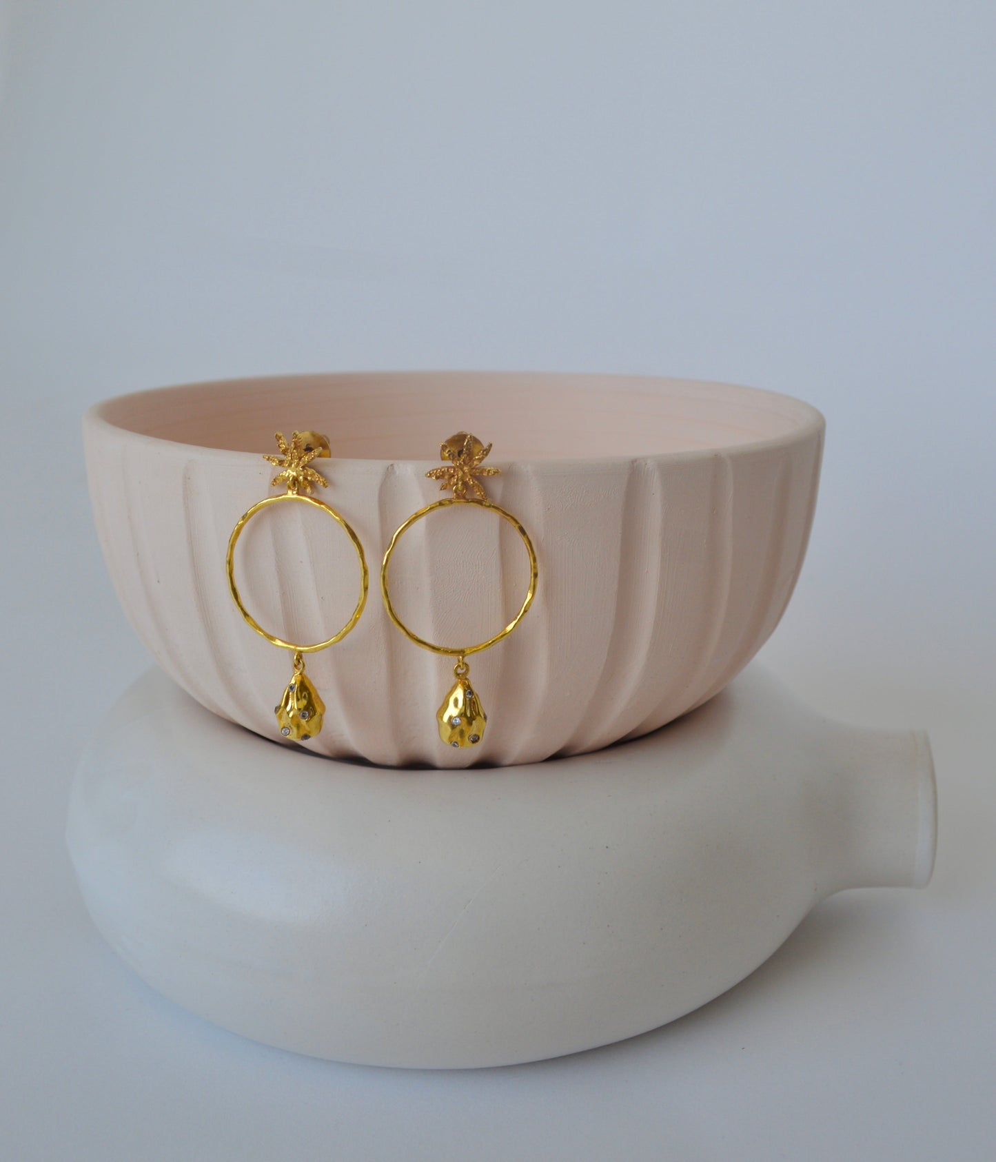 Gold Brass Pearl & Cinnamon Hoops by The Loom Art with Brass, Cosmic Dream by The Loom Art, Fashion Jewellery, Free Size, Gold, Gold Plated, Hoops, jewelry, Less than $50, Natural, Office Wear Jewellery at Kamakhyaa for sustainable fashion