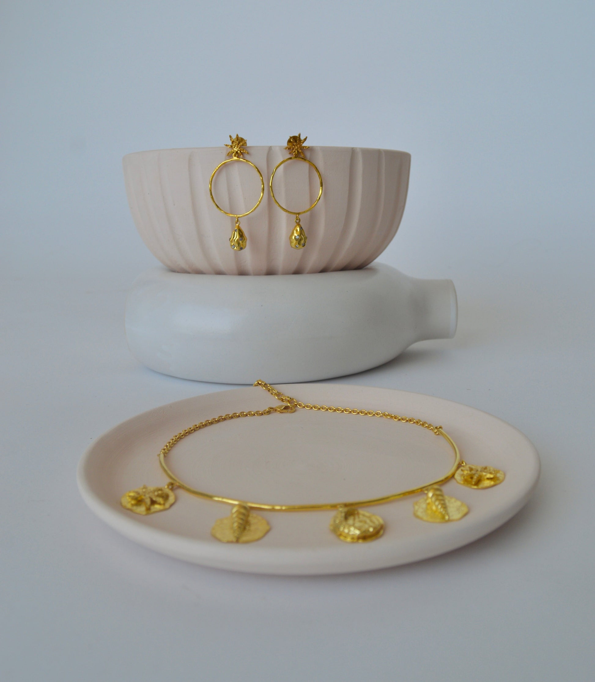 Gold Brass Pearl & Cinnamon Hoops by The Loom Art with Brass, Cosmic Dream by The Loom Art, Fashion Jewellery, Free Size, Gold, Gold Plated, Hoops, jewelry, Less than $50, Natural, Office Wear Jewellery at Kamakhyaa for sustainable fashion