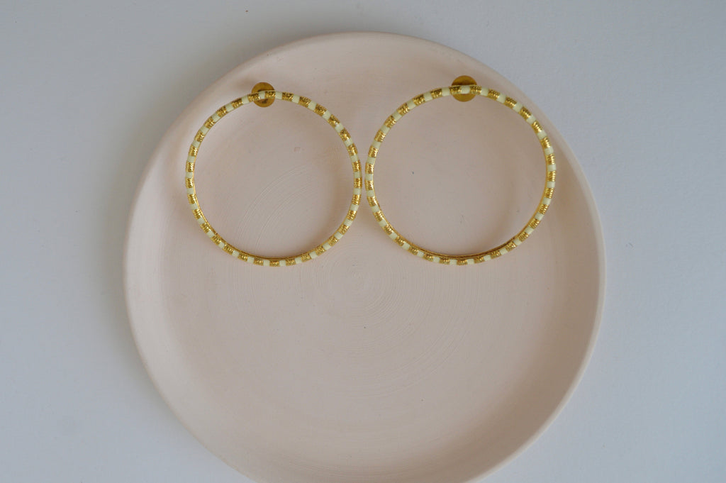 Gold Brass Golden Galaxy Hoops by The Loom Art with Brass, Cosmic Dream by The Loom Art, Fashion Jewellery, Free Size, Gold, Gold Plated, Hoops, jewelry, Natural at Kamakhyaa for sustainable fashion