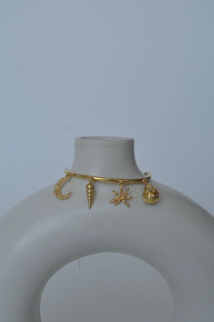 Gold Brass Galaxy Charm Bracelets Bracelets, Brass, Cosmic Dream TLA, Free Size, Plated, Natural, Statement Pieces The Loom Art Kamakhyaa
