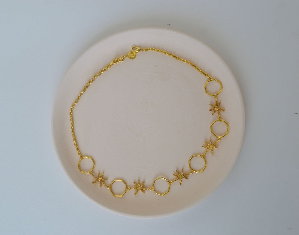 Gold Brass Linked Cinnamon Choker by The Loom Art with Brass, Choker, Cosmic Dream by The Loom Art, Fashion Jewellery, Free Size, Gold, Gold Plated, jewelry, Natural at Kamakhyaa for sustainable fashion