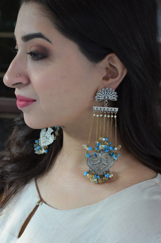 Blue Long Earring Shyama Kundal by House Of Heer with Alloy Metal, Blue, Festive Jewellery, Festive Wear, Free Size, jewelry, July Sale, July Sale 2023, Long Earrings, Natural, Solids at Kamakhyaa for sustainable fashion