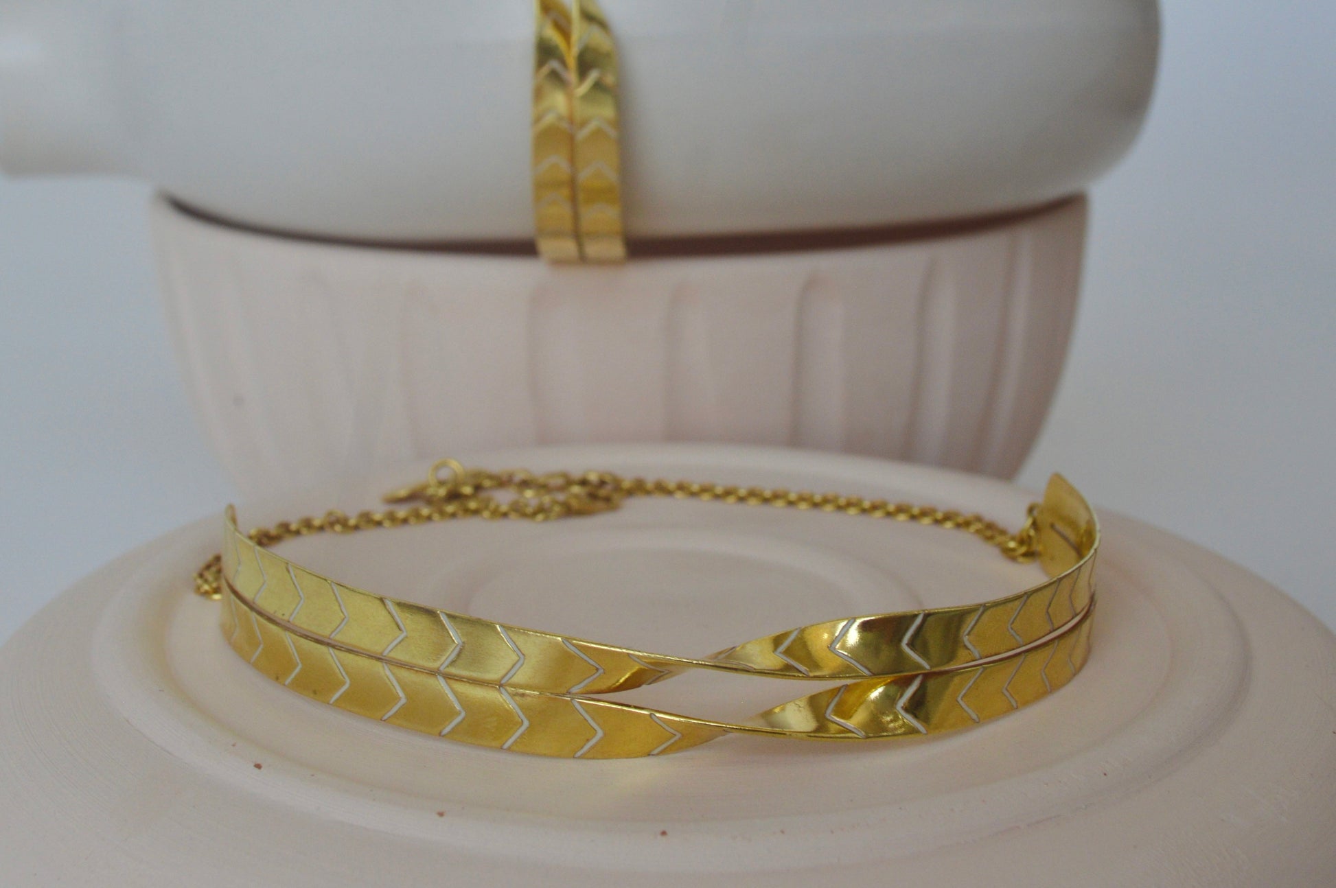 Gold Brass Twisted Enamel Choker by The Loom Art with Brass, Choker, Cosmic Dream by The Loom Art, Fashion Jewellery, Free Size, Gold, Gold Plated, jewelry, Natural at Kamakhyaa for sustainable fashion