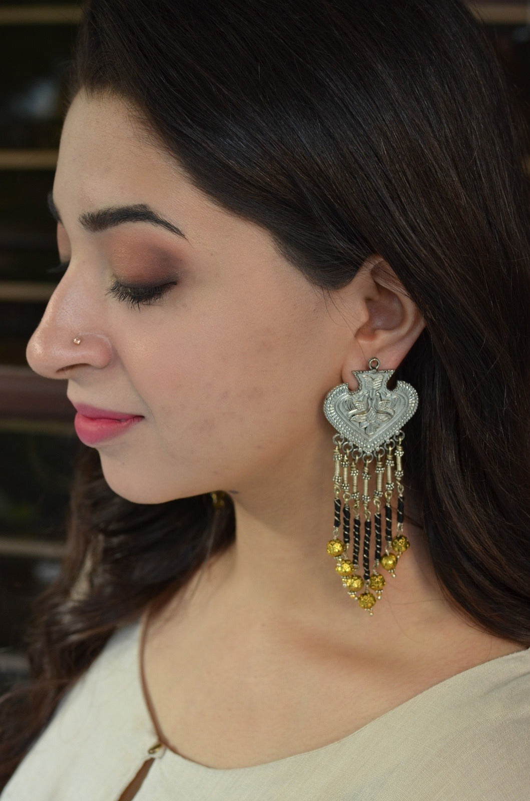 Multicolor Long Earrings Nakshatra Kaanphool by House Of Heer with Alloy Metal, Festive Jewellery, Festive Wear, Free Size, jewelry, July Sale, July Sale 2023, Less than $50, Long Earrings, Multicolor, Natural, Solids, Textured at Kamakhyaa for sustainable fashion