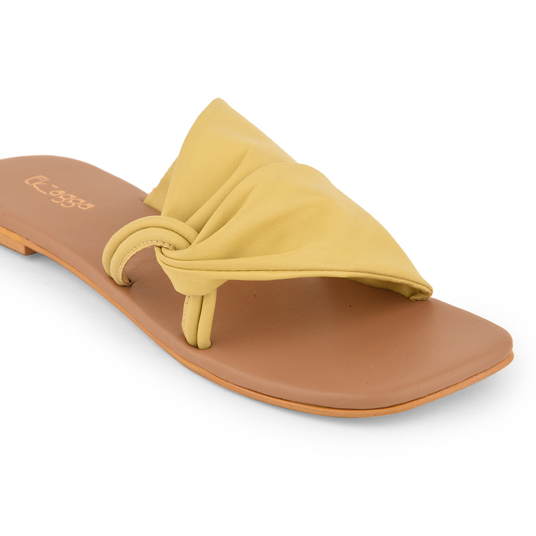 Yellow Flats for Summer by EK_agga with Casual Wear, Flats, Less than $50, Open Toes, Party Wear, Patent leather, Regular Fit, Solids, Vegan, Yellow at Kamakhyaa for sustainable fashion