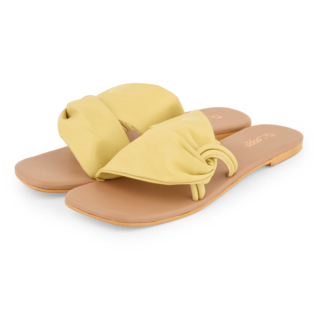 Yellow Flats for Summer at Kamakhyaa by EK_agga. This item is Casual Wear, Flats, Less than $50, Open Toes, Party Wear, Patent leather, Regular Fit, Solids, Vegan, Yellow