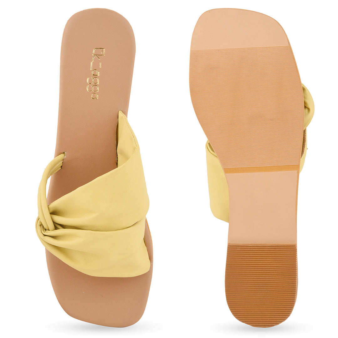 Yellow Flats for Summer at Kamakhyaa by EK_agga. This item is Casual Wear, Flats, Less than $50, Open Toes, Party Wear, Patent leather, Regular Fit, Solids, Vegan, Yellow