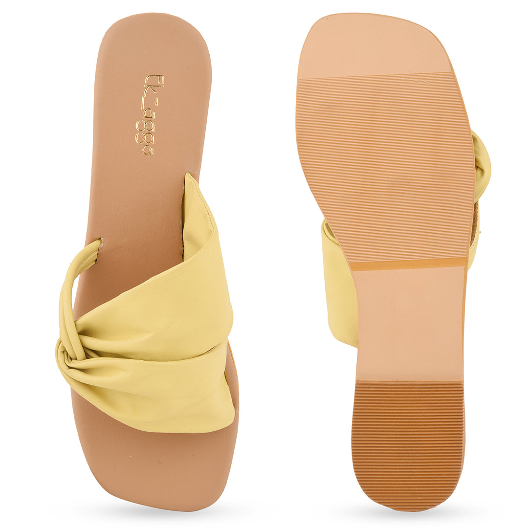 Yellow Flats for Summer by EK_agga with Casual Wear, Flats, Less than $50, Open Toes, Party Wear, Patent leather, Regular Fit, Solids, Vegan, Yellow at Kamakhyaa for sustainable fashion