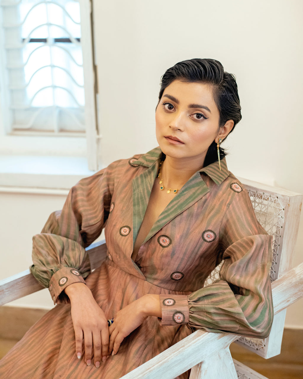 Peach & Pine by The Loom Art with Brown, Casual Wear, Fall, Handwoven Chanderi Silk, July Sale, July Sale 2023, Lucid Dreams by The Loom Art, Luicid Dream, Organic, Shirt Dresses, Solids, Womenswear at Kamakhyaa for sustainable fashion