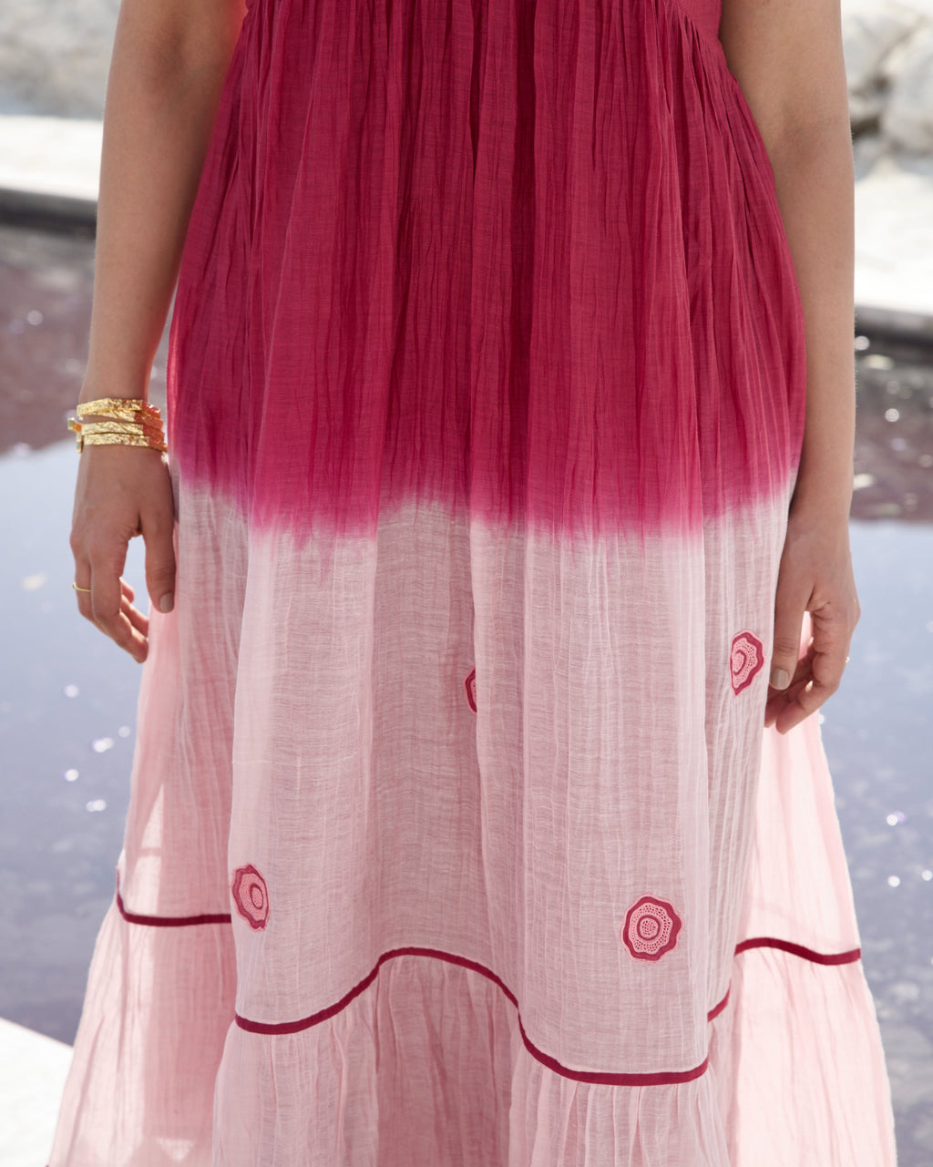 Pink Casual Midi Dress by The Loom Art with Aurora by The Loom Art, Casual Wear, Chanderi Silk, July Sale, July Sale 2023, Midi Dresses, Ombre & Dyes, Organic, Pink, Regular Fit, Sleeveless Dresses, Womenswear at Kamakhyaa for sustainable fashion