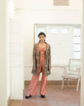 Salmon Moss Three Piece Set by The Loom Art with Casual Wear, Co-ord Sets, For Anniversary, Handwoven Chanderi Silk, July Sale, July Sale 2023, Lucid Dreams by The Loom Art, Luicid Dream, Office, Office Wear, Office Wear Co-ords, Organic, party, Party Wear Co-ords, Pink, Relaxed Fit, Solids, Womenswear at Kamakhyaa for sustainable fashion