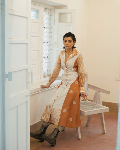 Sepia Paradise by The Loom Art with Casual Wear, Embroidered, Handwoven Chanderi Silk, July Sale, July Sale 2023, Lucid Dreams by The Loom Art, Luicid Dream, Organic, Shirt Dresses, Womenswear, Yellow at Kamakhyaa for sustainable fashion