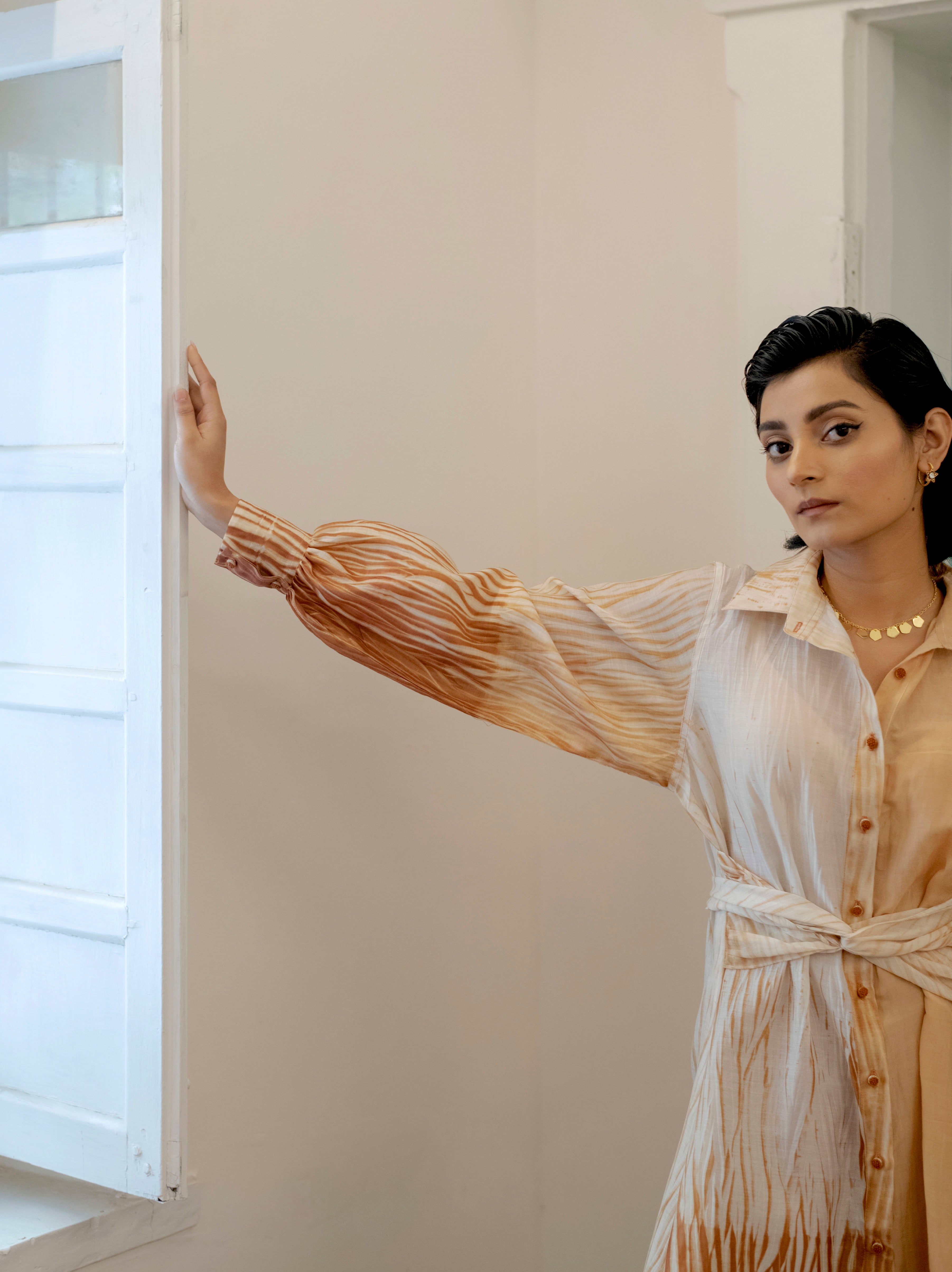 Burnt Shell Shirt by The Loom Art with Casual Wear, Chanderi Silk, Cotton Silk, July Sale, July Sale 2023, Lucid Dreams by The Loom Art, Luicid Dream, Office, Office Wear, Organic, Relaxed Fit, Shirts, Solids, Womenswear at Kamakhyaa for sustainable fashion