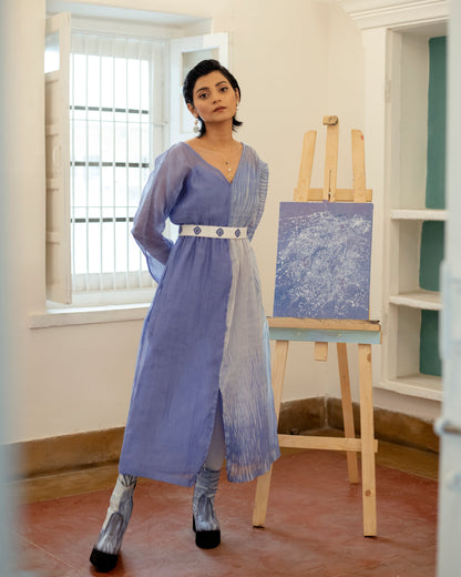 Blue Lagoon by The Loom Art with Blue, Casual Wear, Chanderi Organza Silk, July Sale, July Sale 2023, Lucid Dreams by The Loom Art, Luicid Dream, Midi Dresses, Organic, Solids, Womenswear at Kamakhyaa for sustainable fashion