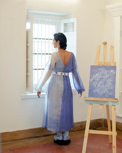 Blue Lagoon by The Loom Art with Blue, Casual Wear, Chanderi Organza Silk, July Sale, July Sale 2023, Lucid Dreams by The Loom Art, Luicid Dream, Midi Dresses, Organic, Solids, Womenswear at Kamakhyaa for sustainable fashion