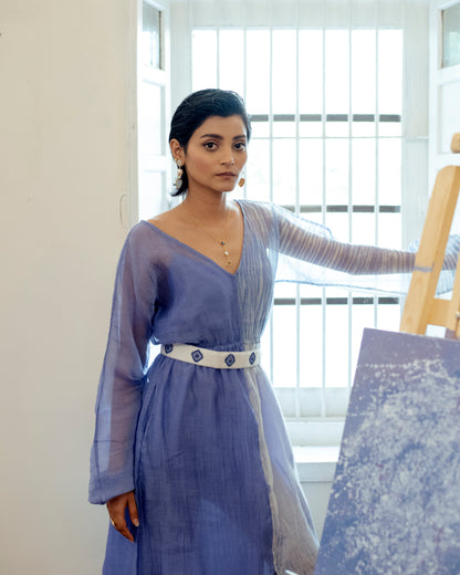 Blue Lagoon by The Loom Art with Blue, Casual Wear, Chanderi Organza Silk, July Sale, July Sale 2023, Lucid Dreams by The Loom Art, Luicid Dream, Midi Dresses, Organic, Solids, Womenswear at Kamakhyaa for sustainable fashion