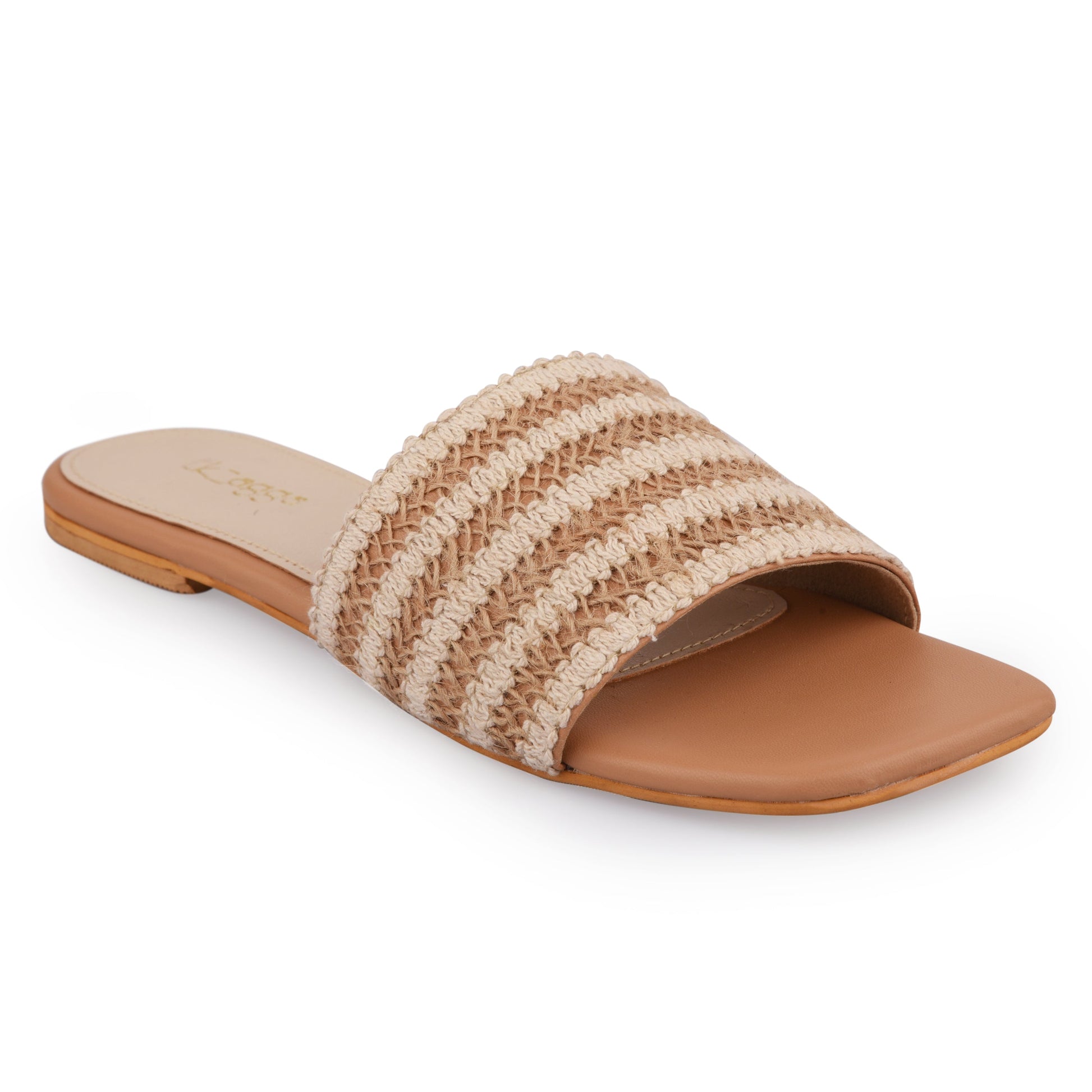 Weave Flat by EK_agga with Beige, Casual Wear, Flats, Not Priced, Open Toes, Patent leather, Regular Fit, Textured, Vegan, White at Kamakhyaa for sustainable fashion