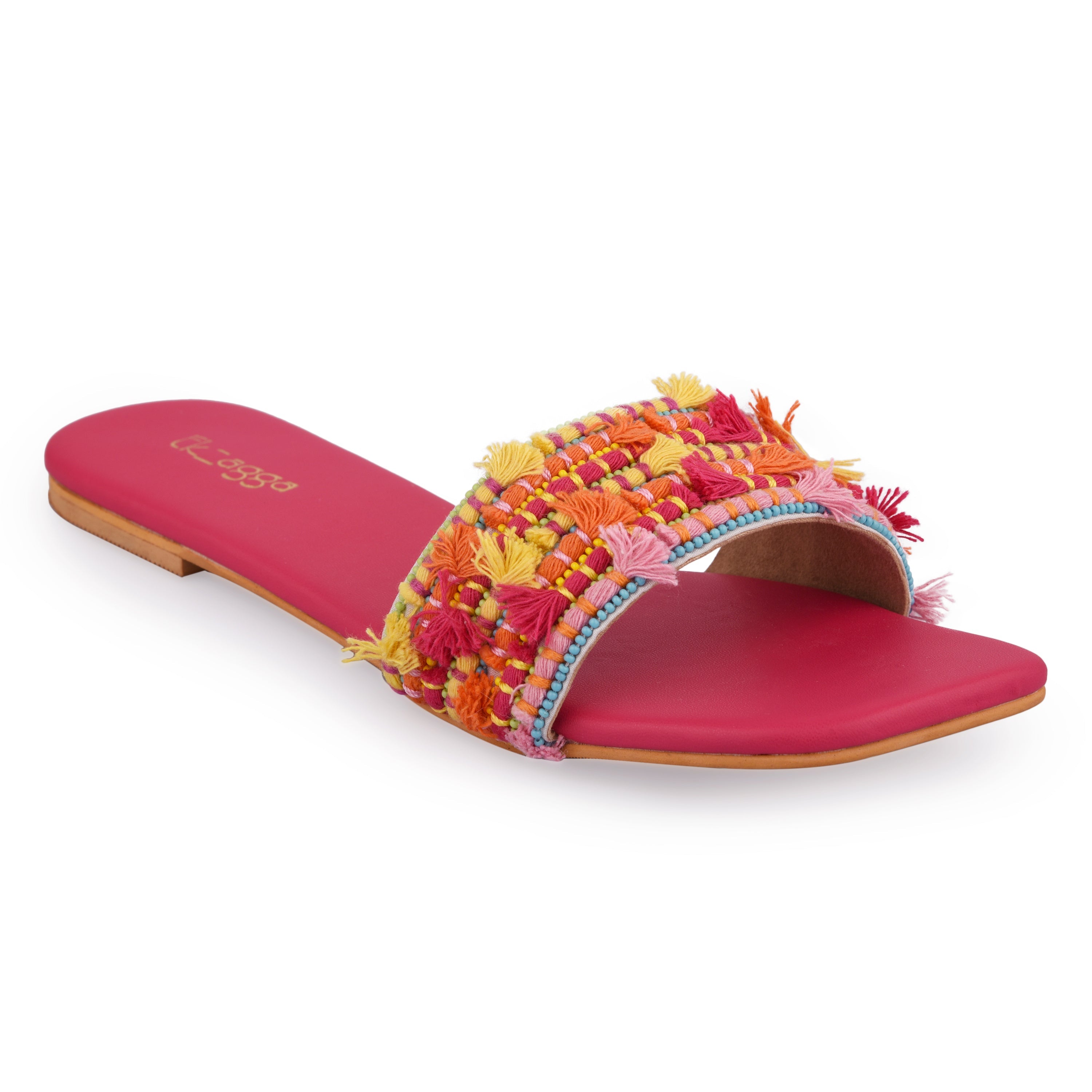 Beaded Flat by EK_agga with Embroidered, Flats, For Daughter, Not Priced, Open Toes, Patent leather, Pink, Regular Fit, Resort Wear, swarnali, Vegan at Kamakhyaa for sustainable fashion