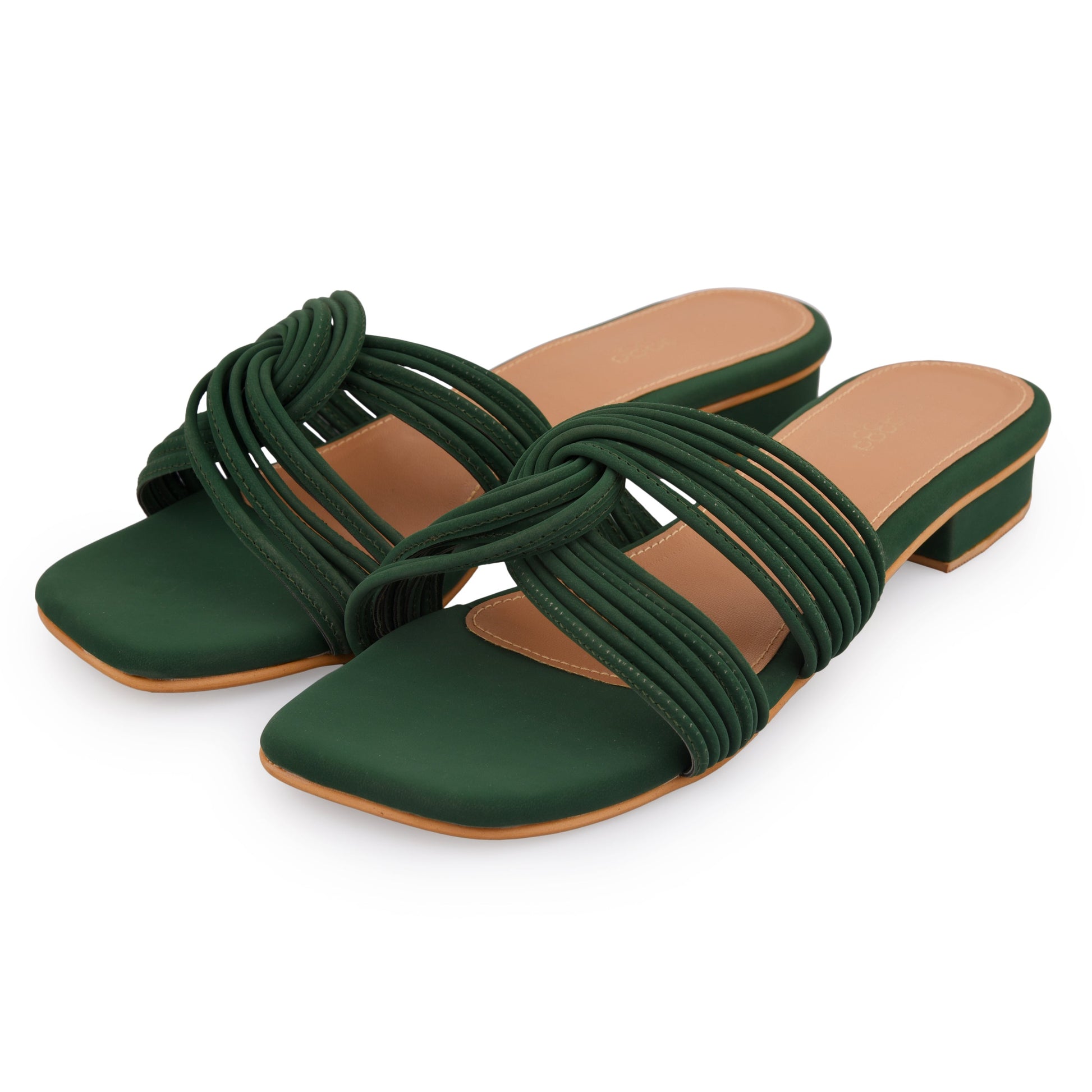 Interlock Flat by EK_agga with Evening Wear, Flats, Green, Not Priced, Open Toes, Patent leather, Regular Fit, Textured, Vegan at Kamakhyaa for sustainable fashion