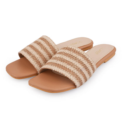 Weave Flat by EK_agga with Beige, Casual Wear, Flats, Not Priced, Open Toes, Patent leather, Regular Fit, Textured, Vegan, White at Kamakhyaa for sustainable fashion