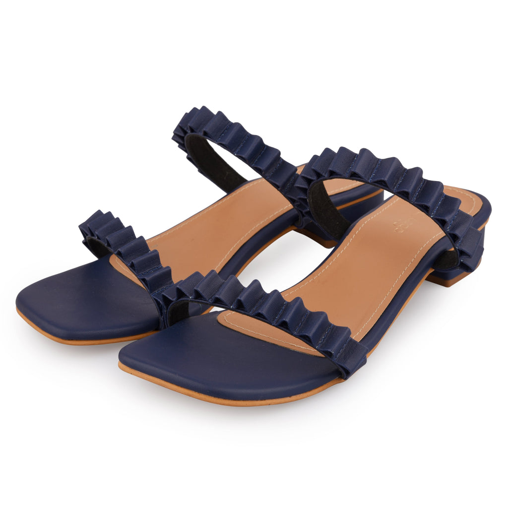 Blue Texture Heels by EK_agga with Block Heels, Blue, Heels, Not Priced, Office Wear, Patent leather, Regular Fit, Square toe, Textured, Vegan at Kamakhyaa for sustainable fashion