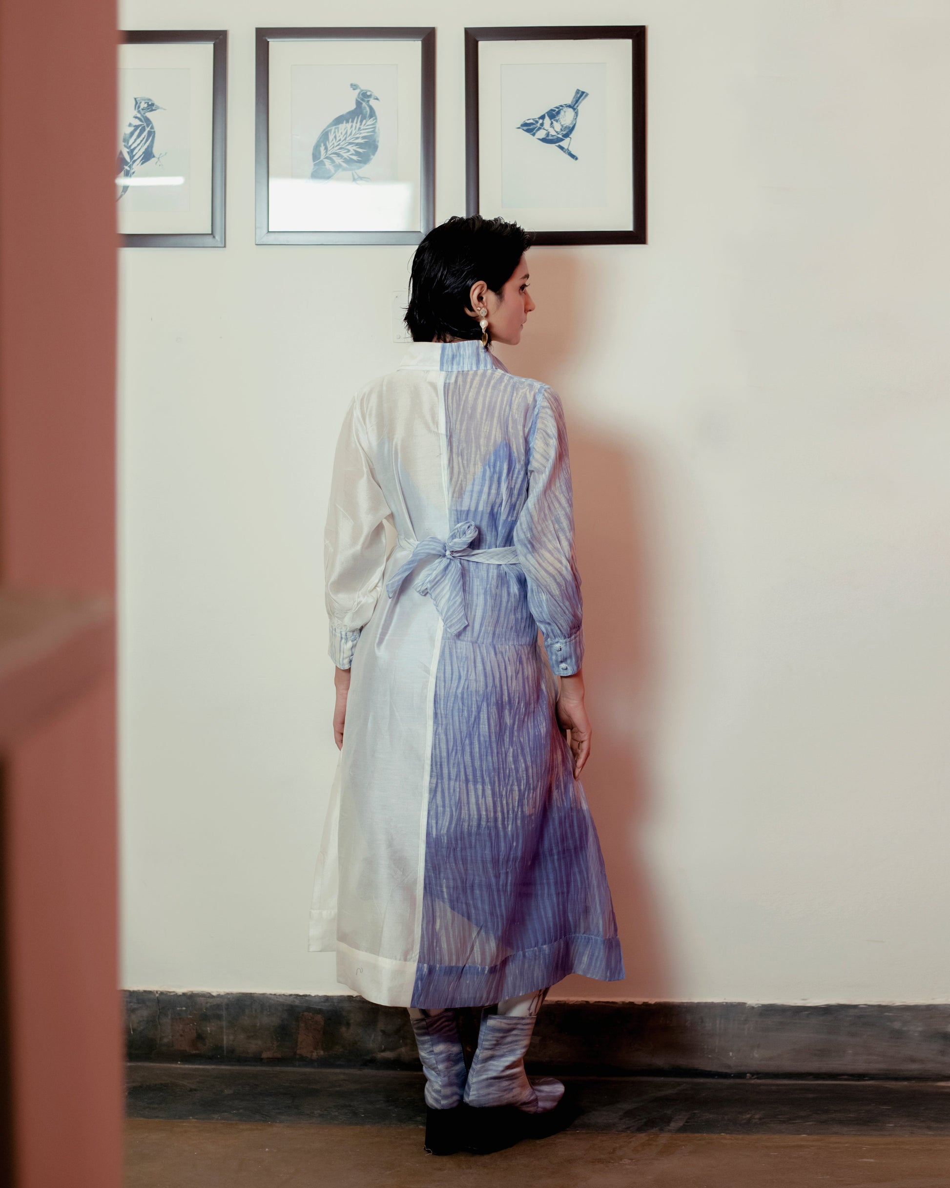 Icy Bliss by The Loom Art with Blue, Casual Wear, Handwoven Chanderi Silk, July Sale, July Sale 2023, Lucid Dreams by The Loom Art, Luicid Dream, Organic, Relaxed Fit, Shirt Dresses, Solids, Womenswear at Kamakhyaa for sustainable fashion