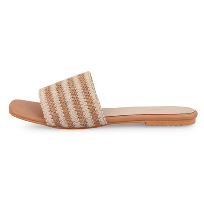 Weave Flat by EK_agga with Beige, Casual Wear, Flats, Not Priced, Open Toes, Patent leather, Regular Fit, Textured, Vegan, White at Kamakhyaa for sustainable fashion