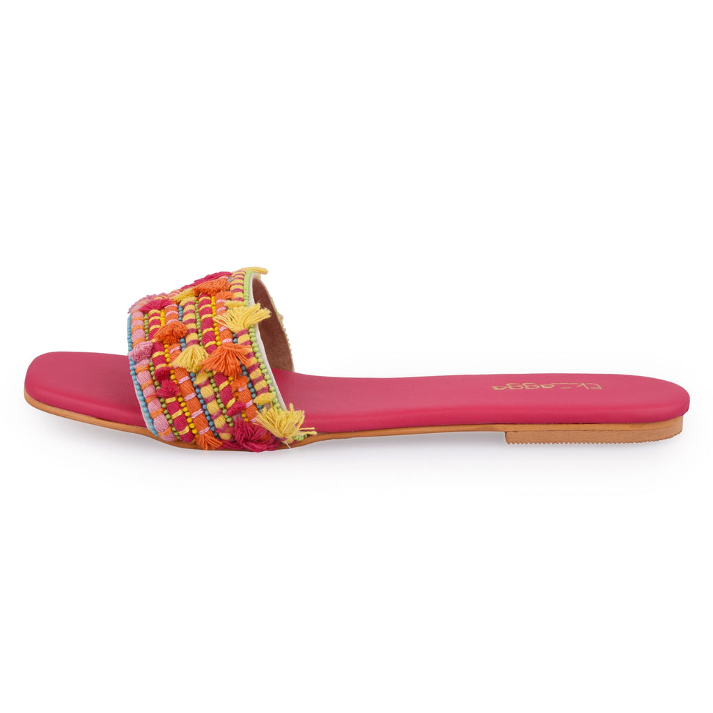 Beaded Flat by EK_agga with Embroidered, Flats, For Daughter, Not Priced, Open Toes, Patent leather, Pink, Regular Fit, Resort Wear, swarnali, Vegan at Kamakhyaa for sustainable fashion