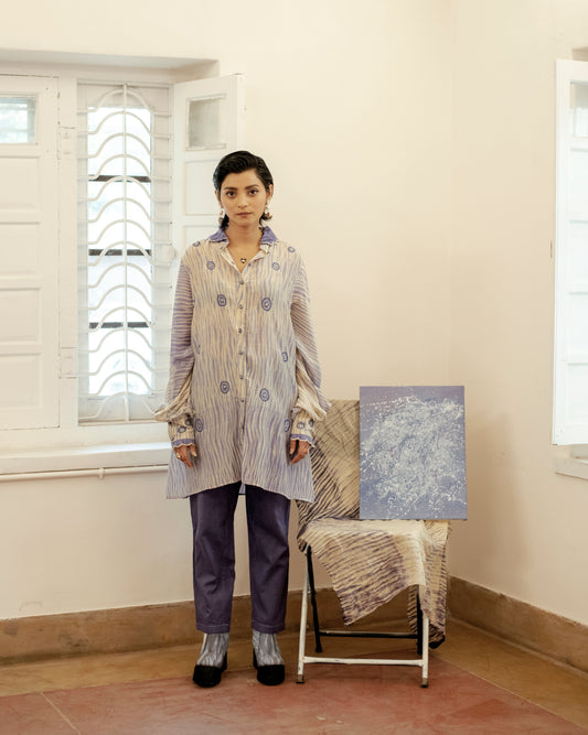 Ice Blink Shirt by The Loom Art with Casual Wear, Embroidered, Handwoven Cotton Silk, July Sale, July Sale 2023, Lucid Dreams by The Loom Art, Luicid Dream, Organic, Purple, Relaxed Fit, Shirts, Womenswear at Kamakhyaa for sustainable fashion