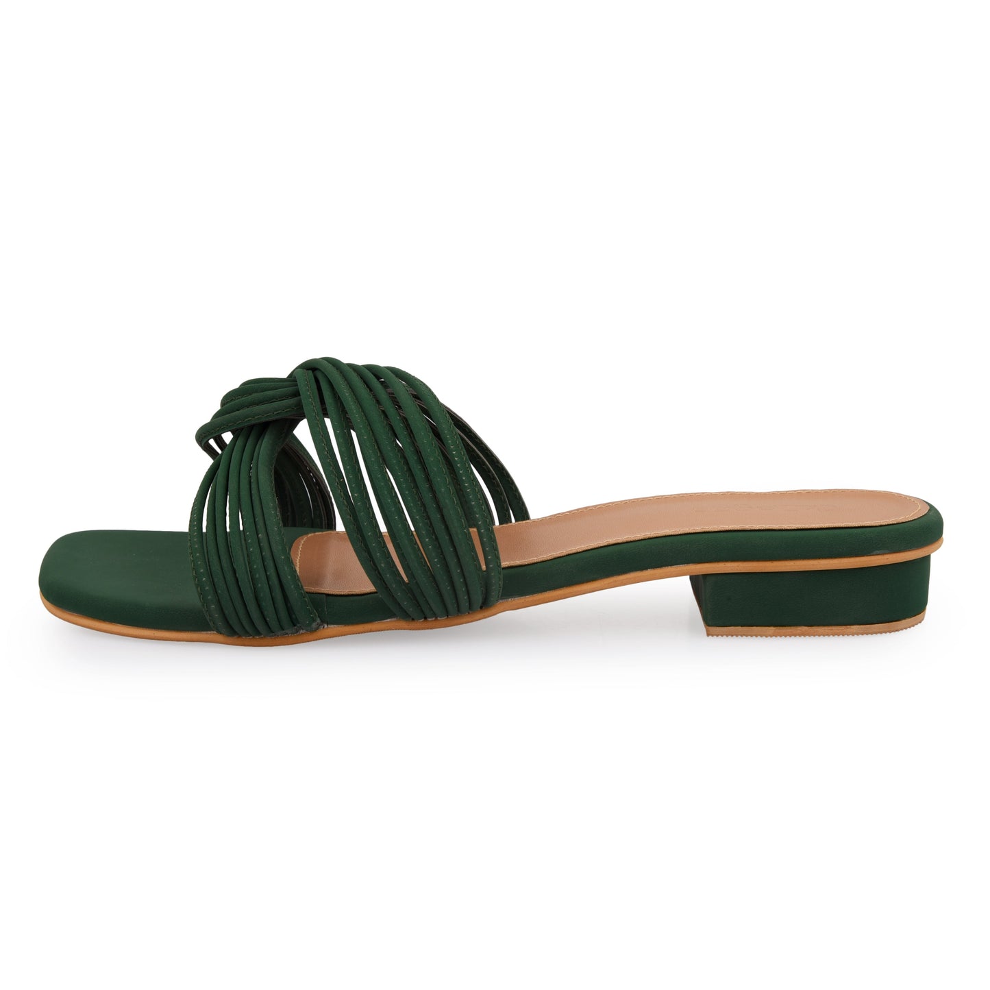 Interlock Flat by EK_agga with Evening Wear, Flats, Green, Not Priced, Open Toes, Patent leather, Regular Fit, Textured, Vegan at Kamakhyaa for sustainable fashion