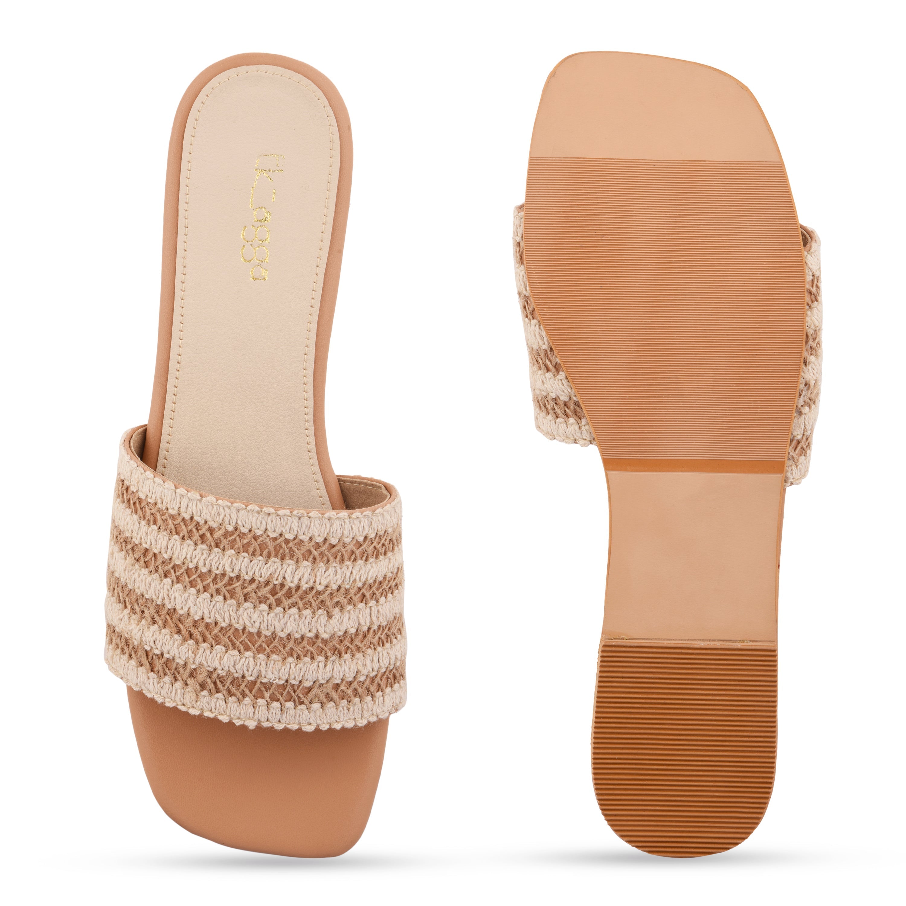 Weave Flat by EK_agga with Beige, Casual Wear, Flats, Not Priced, Open Toes, Patent leather, Regular Fit, Textured, Vegan, White at Kamakhyaa for sustainable fashion