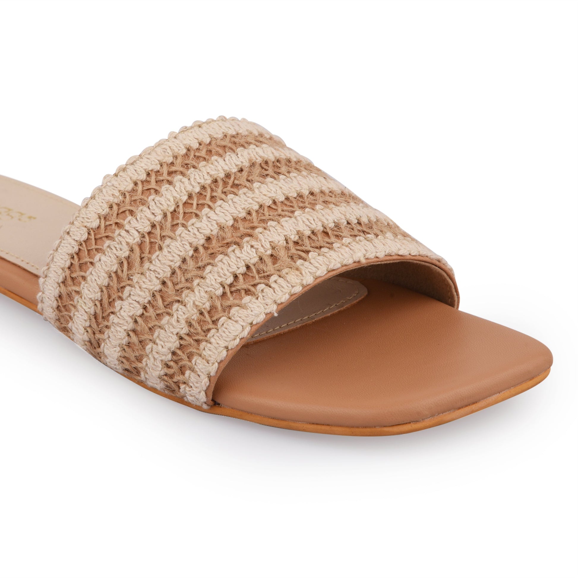 Weave Flat by EK_agga with Beige, Casual Wear, Flats, Not Priced, Open Toes, Patent leather, Regular Fit, Textured, Vegan, White at Kamakhyaa for sustainable fashion