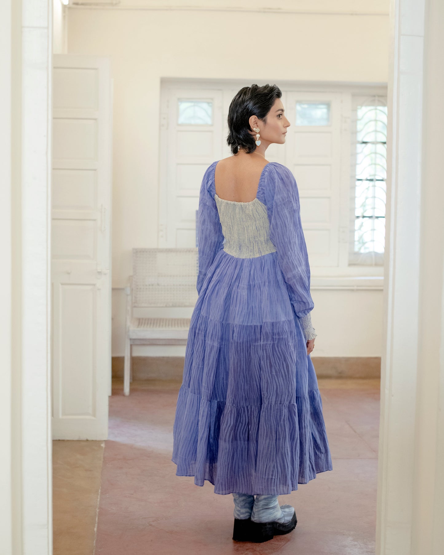 Serene Dream by The Loom Art with Casual Wear, Embroidered, Handwoven Cotton Silk, July Sale, July Sale 2023, Lucid Dreams by The Loom Art, Luicid Dream, Organic, Purple, Tiered Dresses, Womenswear at Kamakhyaa for sustainable fashion