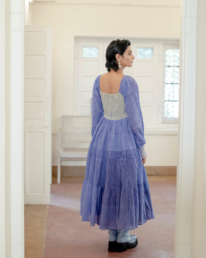 Serene Dream by The Loom Art with Casual Wear, Embroidered, Handwoven Cotton Silk, July Sale, July Sale 2023, Lucid Dreams by The Loom Art, Luicid Dream, Organic, Purple, Tiered Dresses, Womenswear at Kamakhyaa for sustainable fashion