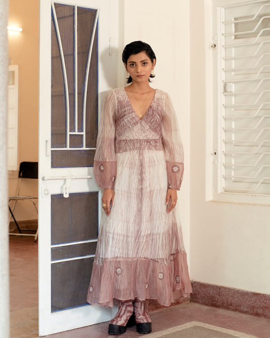 Beach Dusk by The Loom Art with Casual Wear, Chanderi Organza Silk, Embroidered, For Daughter, July Sale, July Sale 2023, Lucid Dreams by The Loom Art, Luicid Dream, Maxi Dresses, Organic, Pink, Womenswear at Kamakhyaa for sustainable fashion