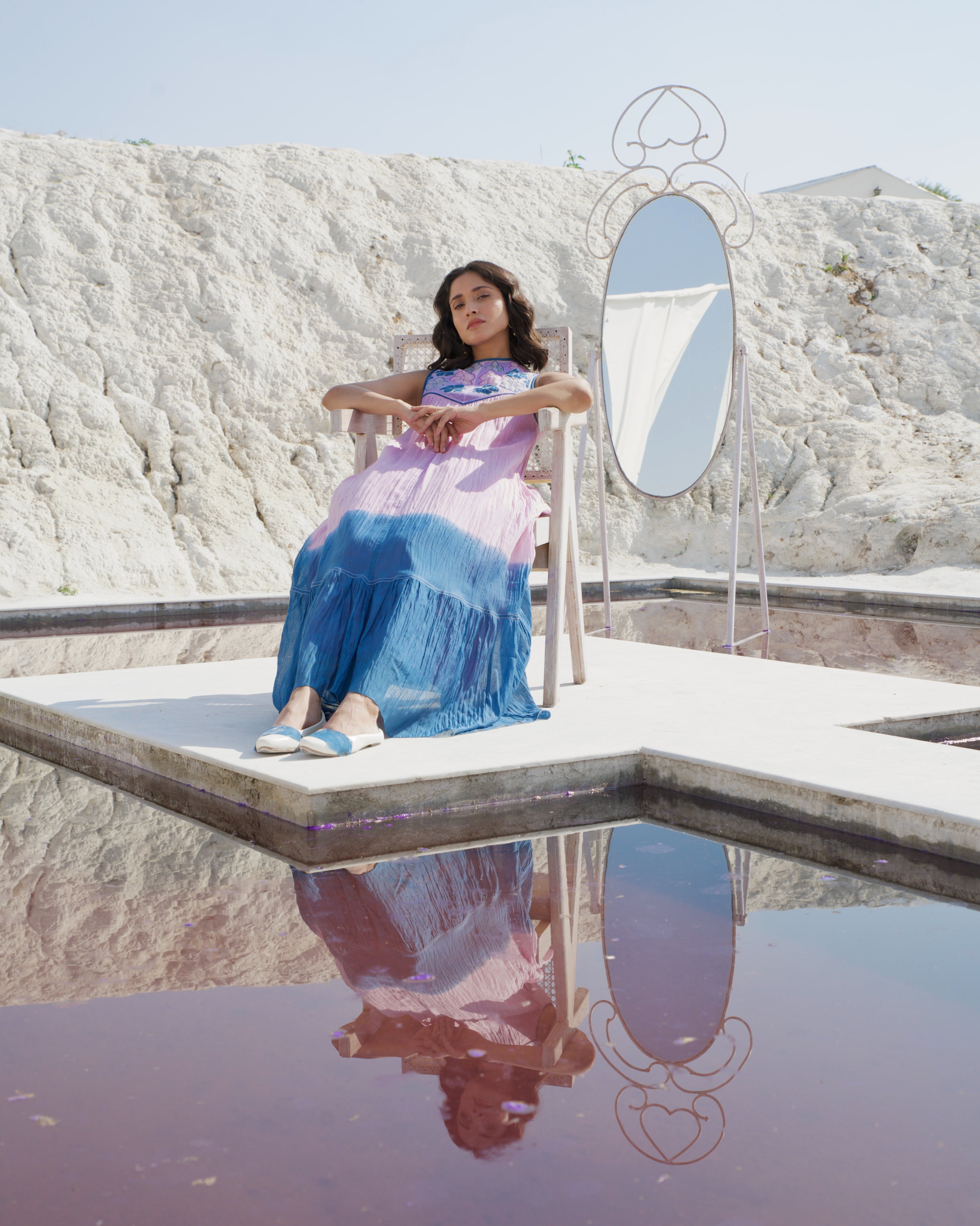 Pink Silk Midi Dress by The Loom Art with Aurora by The Loom Art, Casual Wear, Chanderi Silk, July Sale, July Sale 2023, Loose Fit, Midi Dresses, Ombre & Dyes, Organic, Pink, Sleeveless Dresses, Womenswear at Kamakhyaa for sustainable fashion