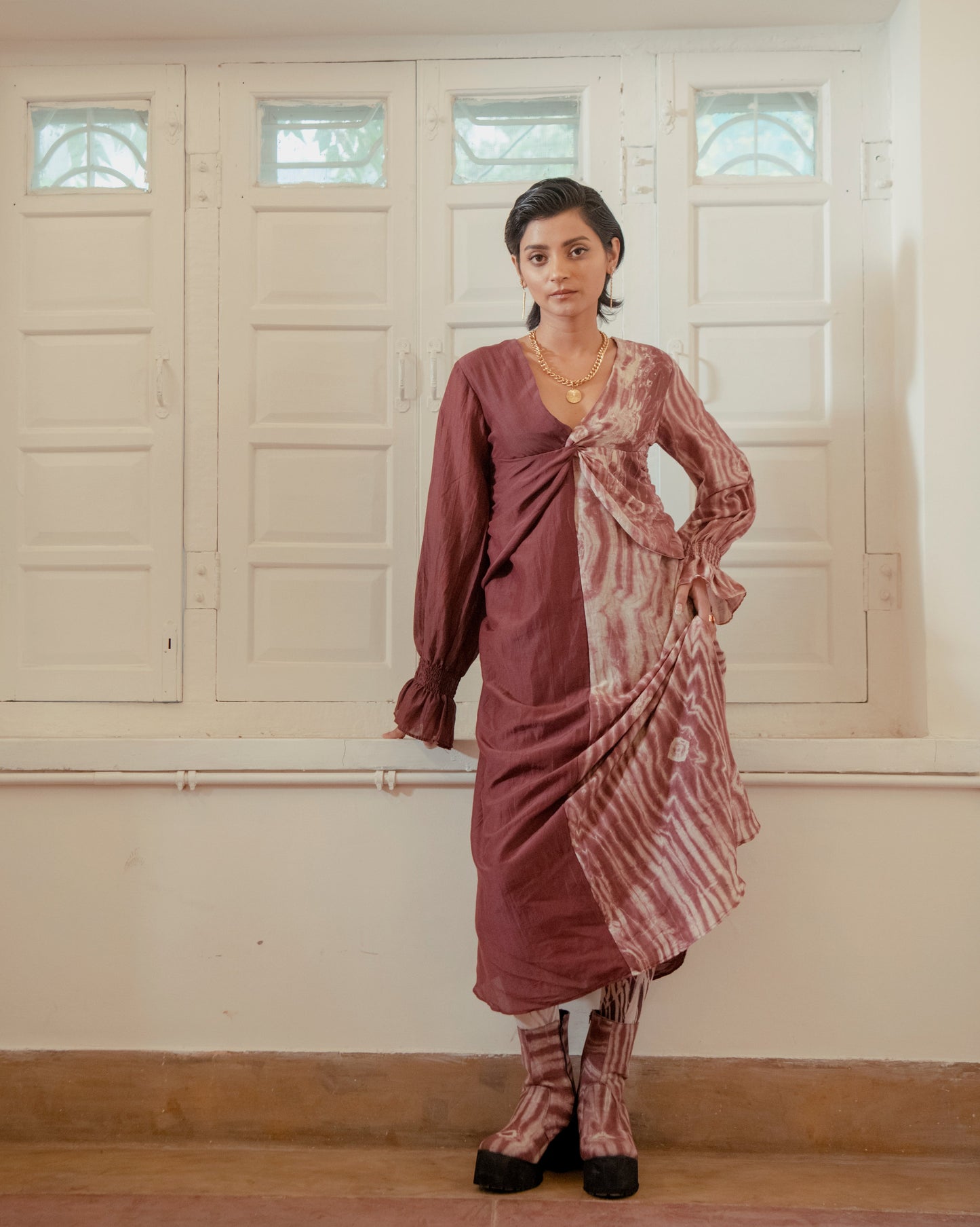 Brick & Wild Dress by The Loom Art with Casual Wear, Handwoven Cotton Silk, July Sale, July Sale 2023, Lucid Dreams by The Loom Art, Luicid Dream, Midi Dresses, Organic, Pink, Relaxed Fit, Solids, Womenswear at Kamakhyaa for sustainable fashion