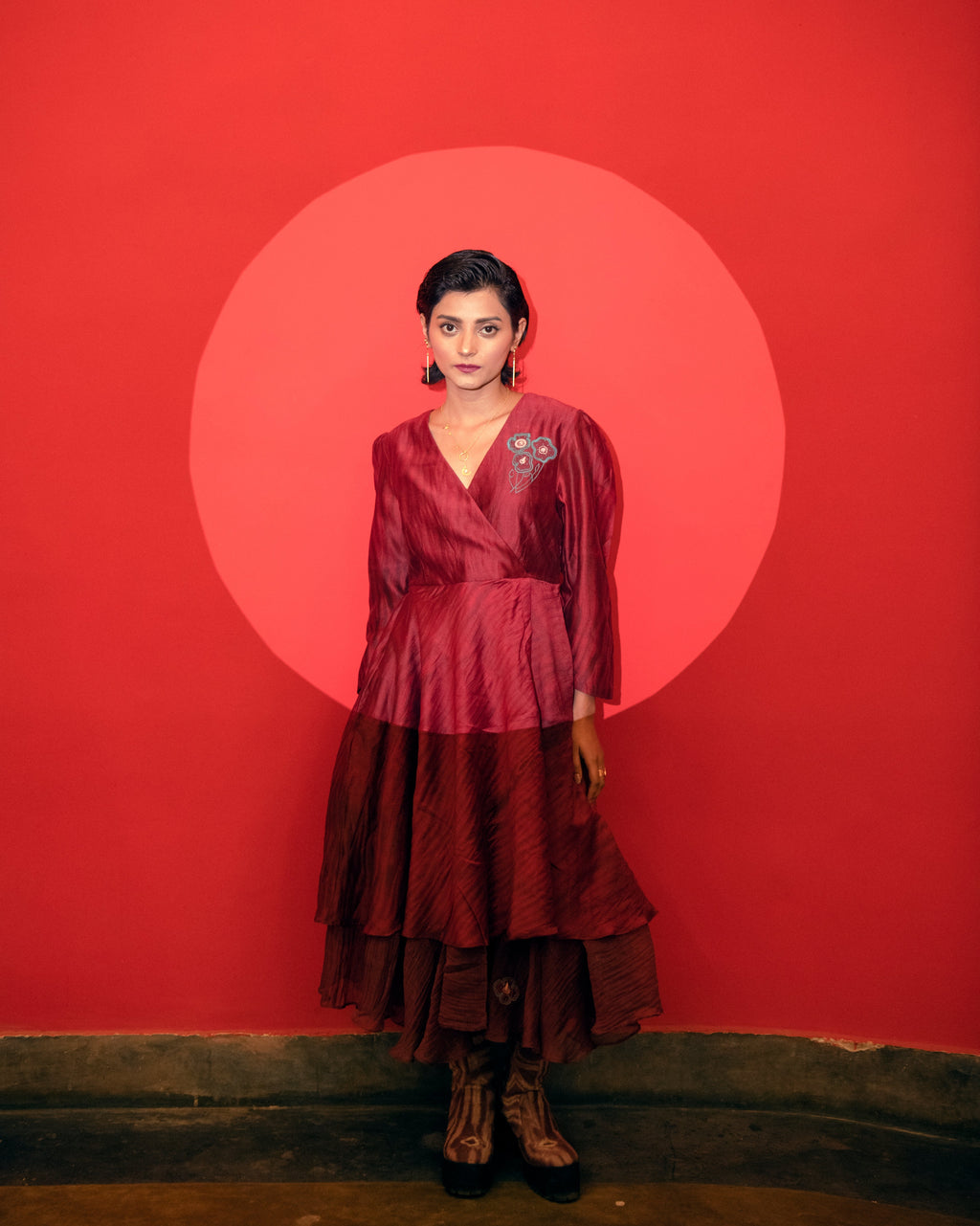Twilight by The Loom Art with Casual Wear, Chanderi Organza Silk, Chanderi Silk, July Sale, July Sale 2023, Lucid Dreams by The Loom Art, Luicid Dream, Maxi Dresses, Office, Office Wear, Organic, Red, Solids, Womenswear at Kamakhyaa for sustainable fashion