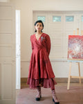 Twilight by The Loom Art with Casual Wear, Chanderi Organza Silk, Chanderi Silk, July Sale, July Sale 2023, Lucid Dreams by The Loom Art, Luicid Dream, Maxi Dresses, Office, Office Wear, Organic, Red, Solids, Womenswear at Kamakhyaa for sustainable fashion