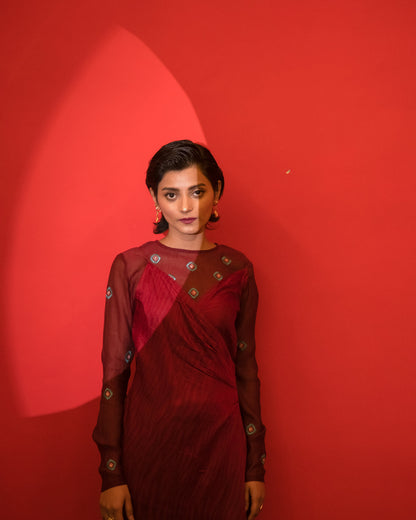 Blood Martina by The Loom Art with Casual Wear, Chanderi Organza Silk, For Daughter, July Sale, July Sale 2023, Lucid Dreams by The Loom Art, Luicid Dream, Maxi Dresses, Organic, Red, Silk, Solids, Womenswear at Kamakhyaa for sustainable fashion