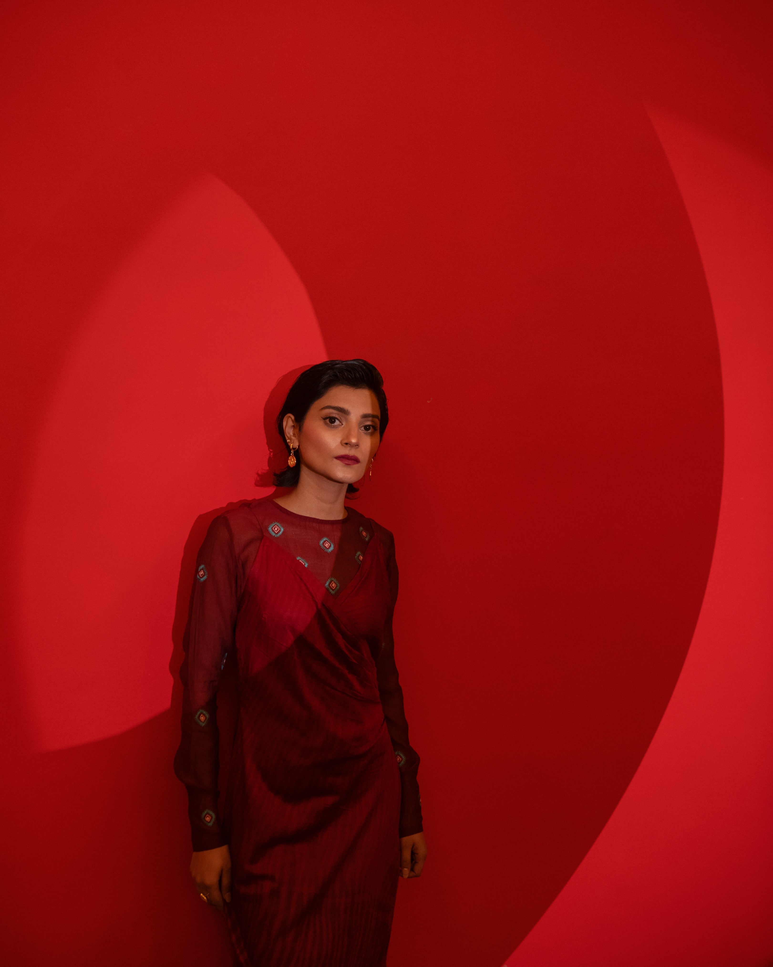 Blood Martina by The Loom Art with Casual Wear, Chanderi Organza Silk, For Daughter, July Sale, July Sale 2023, Lucid Dreams by The Loom Art, Luicid Dream, Maxi Dresses, Organic, Red, Silk, Solids, Womenswear at Kamakhyaa for sustainable fashion