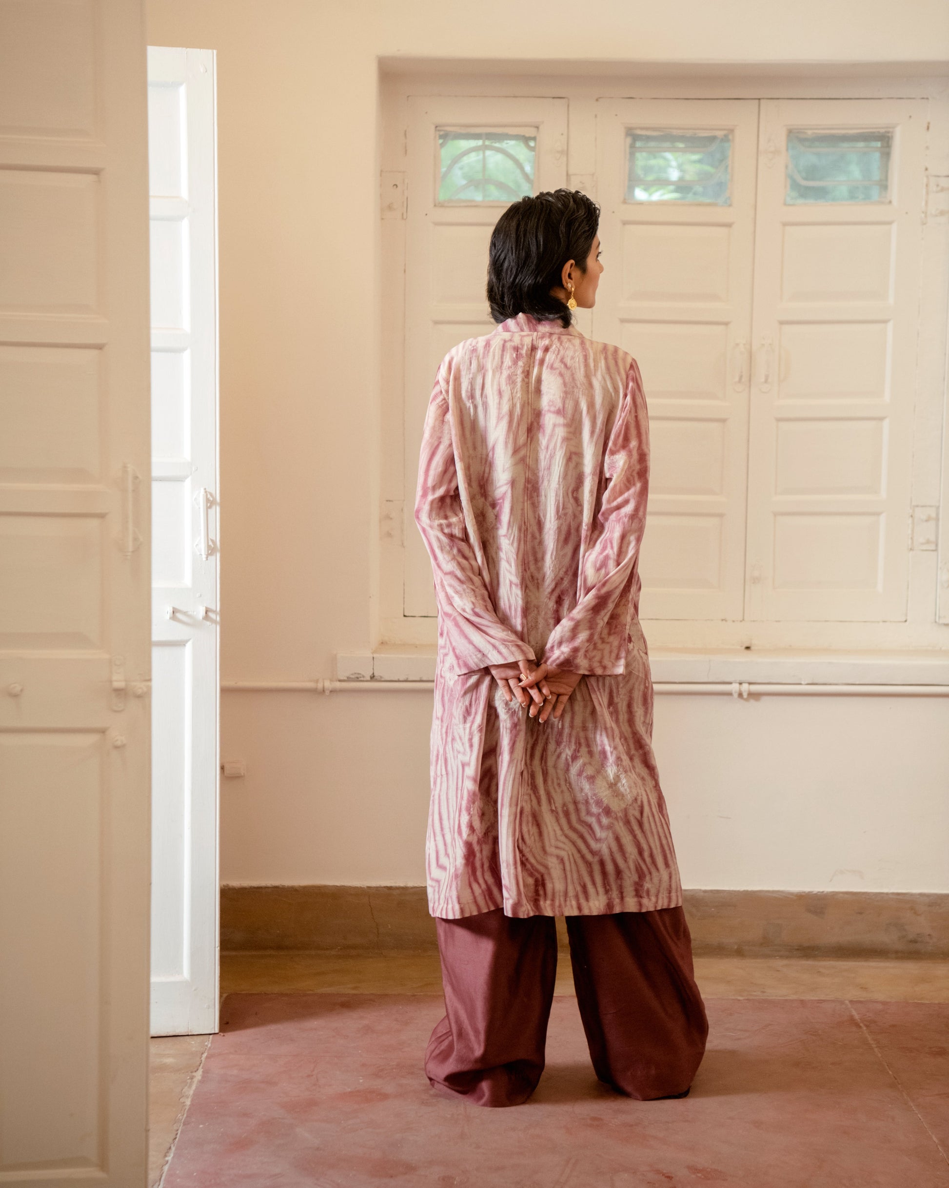 Rosewood Three Piece Set Casual Wear, Chanderi Silk, Co-ord Sets, Cotton Silk, Luicid Dream, Organic, Pink, Relaxed Fit, Solids Kamakhyaa