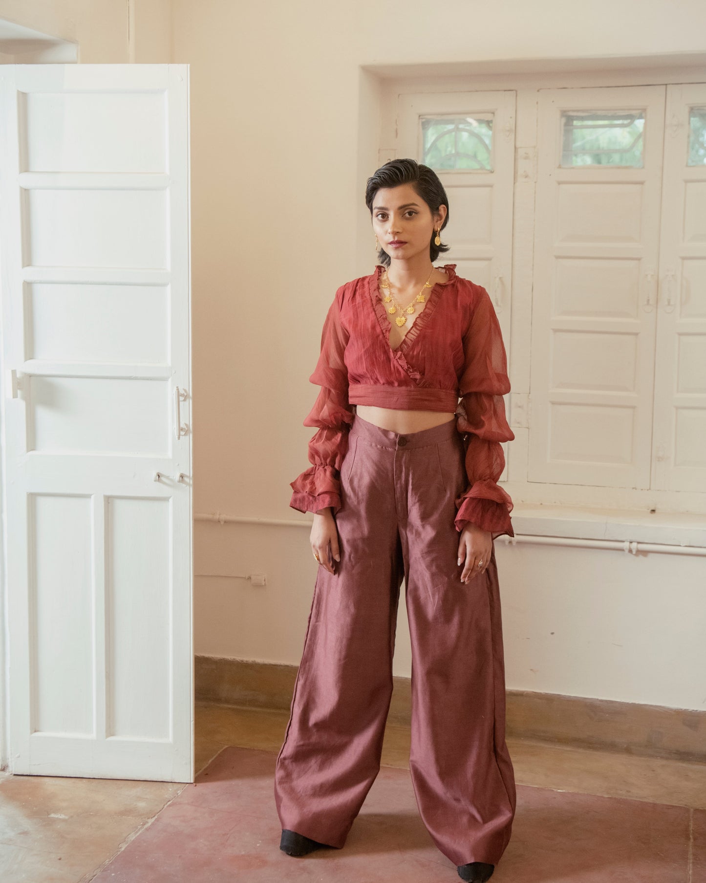 Twilight Crop Top by The Loom Art with Casual Wear, Crop Tops, Handwoven Chanderi Silk, July Sale, July Sale 2023, Lucid Dreams by The Loom Art, Luicid Dream, Organic, Pink, Regular Fit, Solids, Womenswear at Kamakhyaa for sustainable fashion