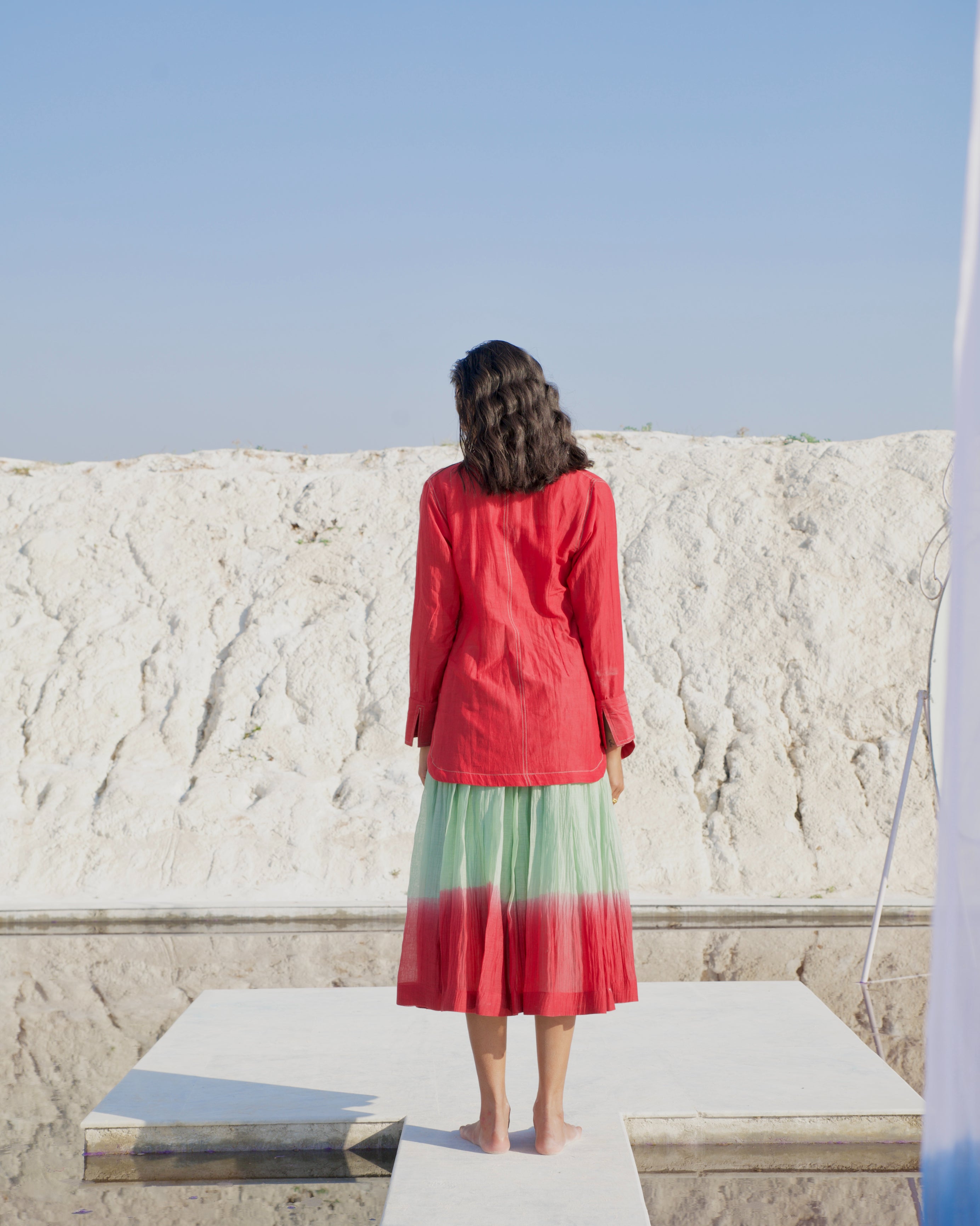 Red Silk Co-ord Set by The Loom Art with Aurora by The Loom Art, Best Selling, Casual Wear, Chanderi Silk, Co-ord Sets, FB ADS JUNE, July Sale, July Sale 2023, Ombre & Dyes, Organic, Red, Regular Fit, Skirt Sets, Vacation, Vacation Co-ords, Womenswear at Kamakhyaa for sustainable fashion