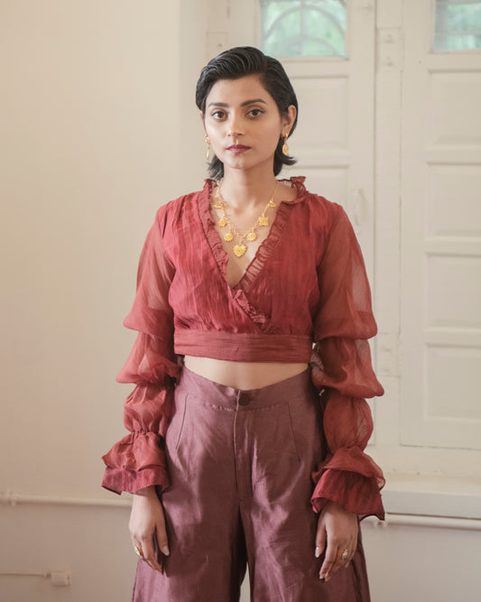 Twilight Crop Top by The Loom Art with Casual Wear, Crop Tops, Handwoven Chanderi Silk, July Sale, July Sale 2023, Lucid Dreams by The Loom Art, Luicid Dream, Organic, Pink, Regular Fit, Solids, Womenswear at Kamakhyaa for sustainable fashion