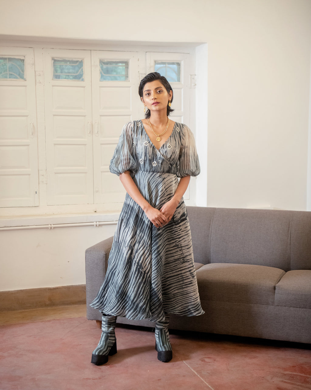 Orion Star by The Loom Art with Blue, Casual Wear, Chanderi organza Silk, Embroidered, July Sale, July Sale 2023, Lucid Dreams by The Loom Art, Luicid Dream, Maxi Dresses, Organic, Womenswear at Kamakhyaa for sustainable fashion