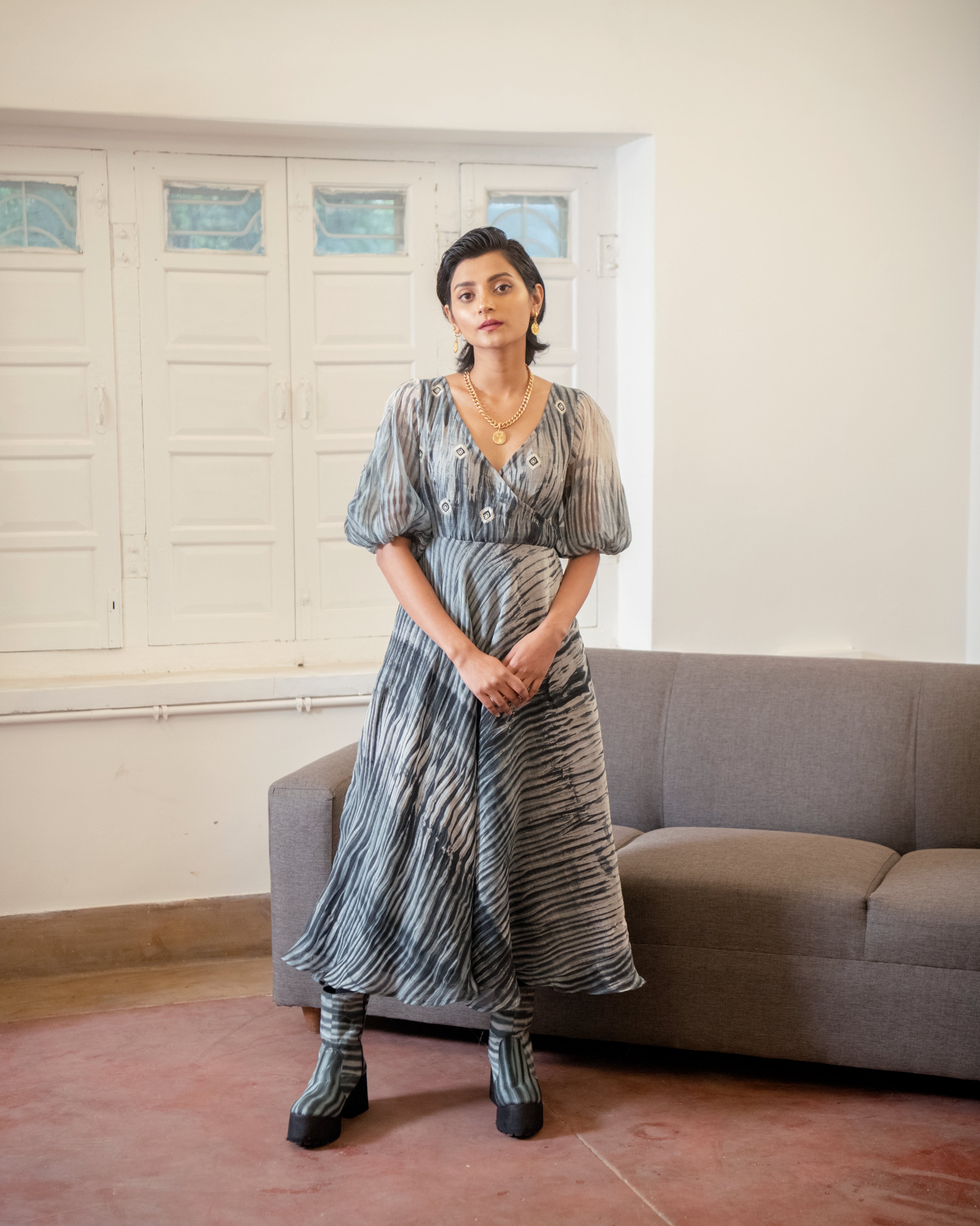 Orion Star by The Loom Art with Blue, Casual Wear, Chanderi organza Silk, Embroidered, July Sale, July Sale 2023, Lucid Dreams by The Loom Art, Luicid Dream, Maxi Dresses, Organic, Womenswear at Kamakhyaa for sustainable fashion